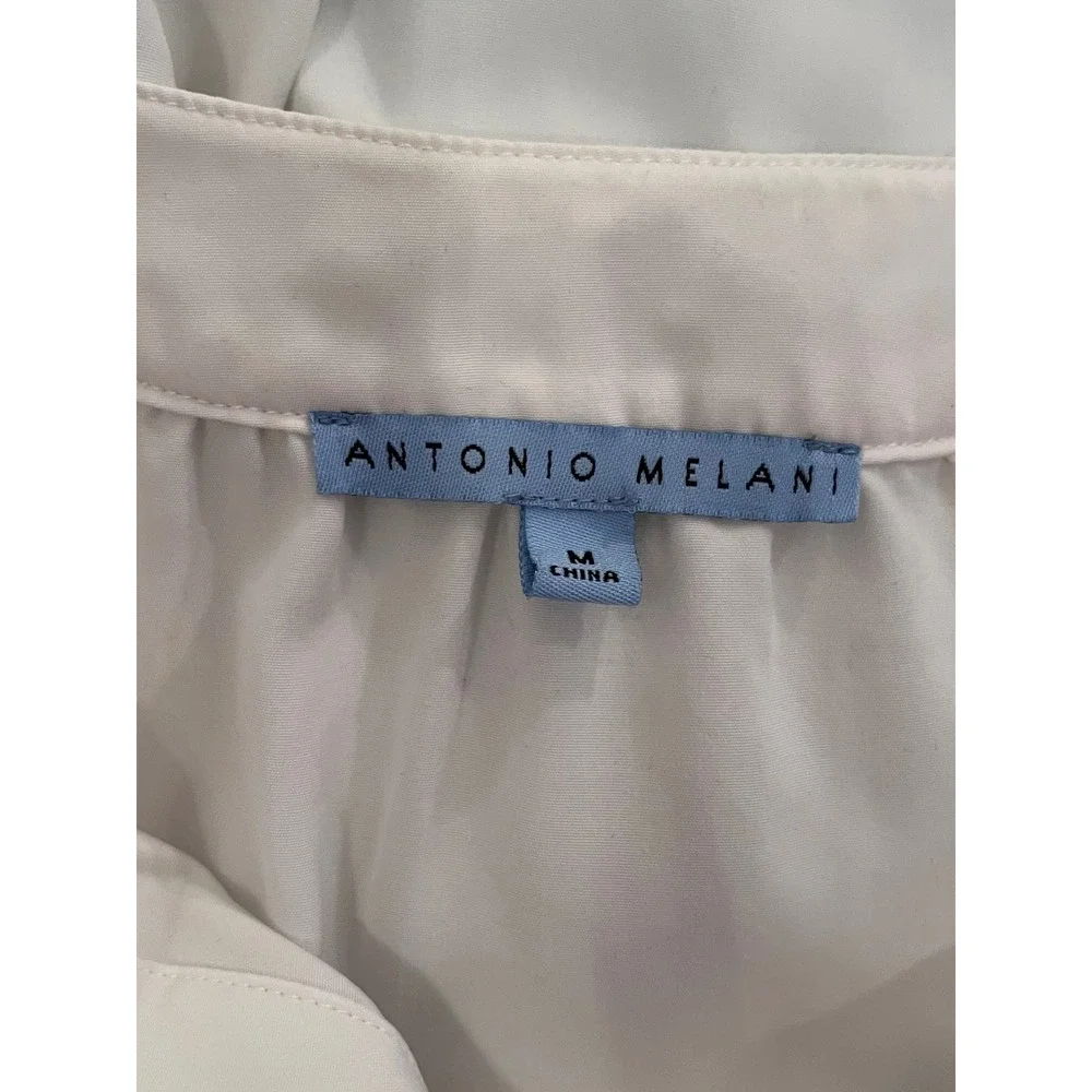 Antonio Melani Cream Button Front Blouse Tie Cuff‎ Sleeve Top Size M